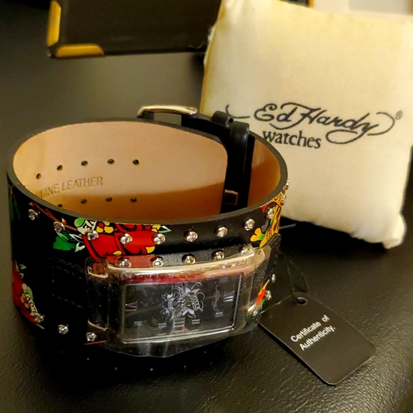 Ed Hardy Wide Leather band watch
